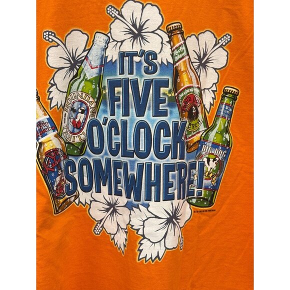 Hanes Big Dogs Mens Orange Graphic T-Shirt Size 3XL It's Five O'Clock Somewhere - Picture 3 of 10